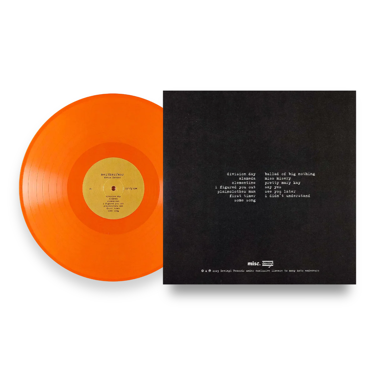 Kevin Devine - Neither/Nor Orange LP - Image 2